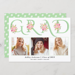 Mint GRAD typography pink roses photo graduation Announcement