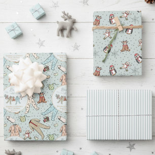 Mint Gree Baby Its Cold Outside Winter Baby Shower Wrapping Paper Sheet