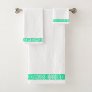 Mint Greek Key Border Bath Towel Set