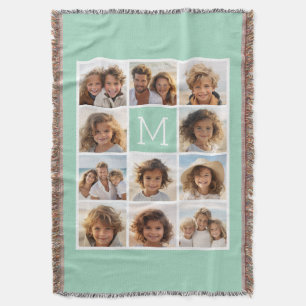 Mint Green 11 Unique Photo Collage Custom Monogram Throw Blanket