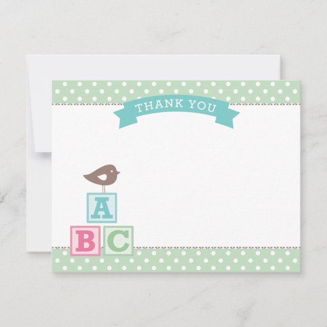 Mint Green ABC Blocks | Baby Shower Thank You Card (Front)