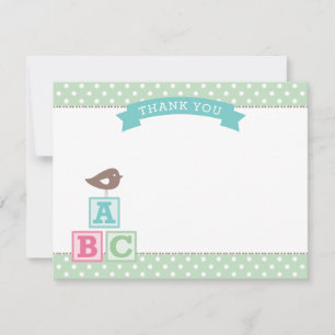 Mint Green ABC Blocks Bird Baby Shower Thank You Card