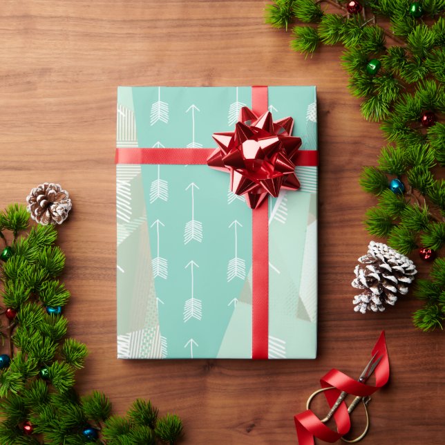 Mint Green Abstract Retro Triangle Arrow Wrapping Paper (Holiday Gift)