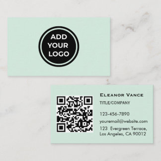 Mint Green AddLogo Business Card with QR Code