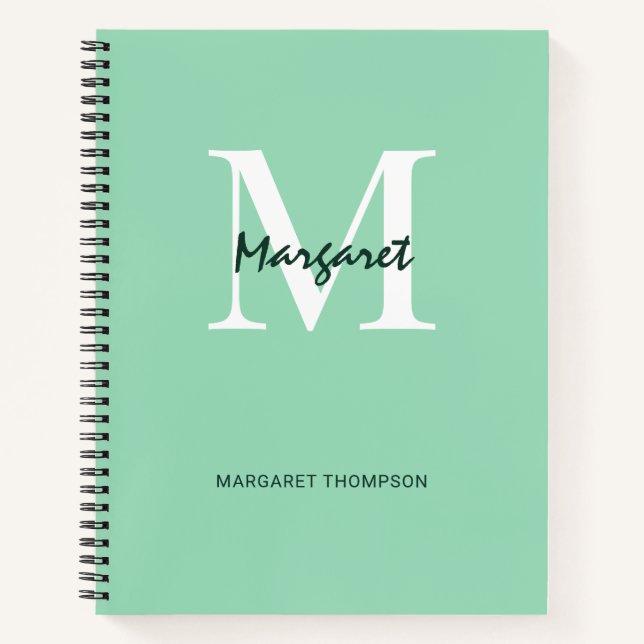 Mint Green Aesthetic Monogram Gifts Personalised Notebook (Front)