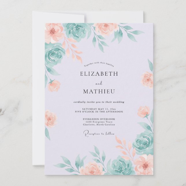 Mint Green Airy Romantic Wedding Invitation (Front)
