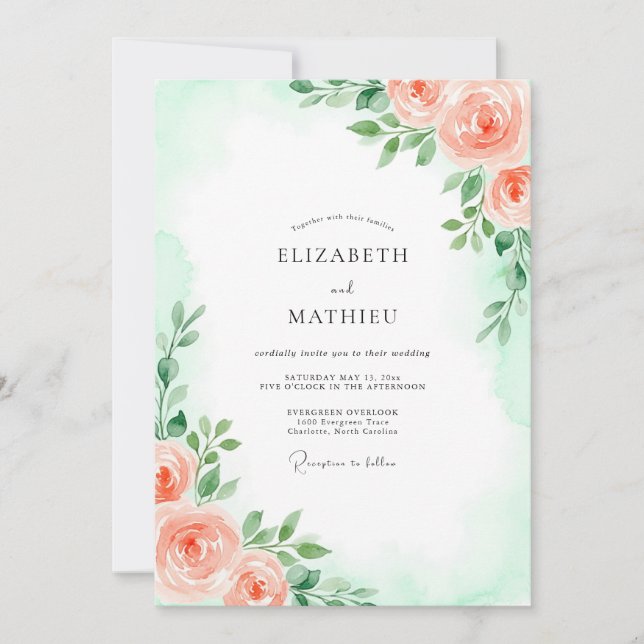 Mint Green Airy Spring Wedding Invitation (Front)