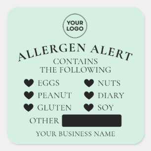 Mint Green Allergy Alert Bakery Cake Food Sticker