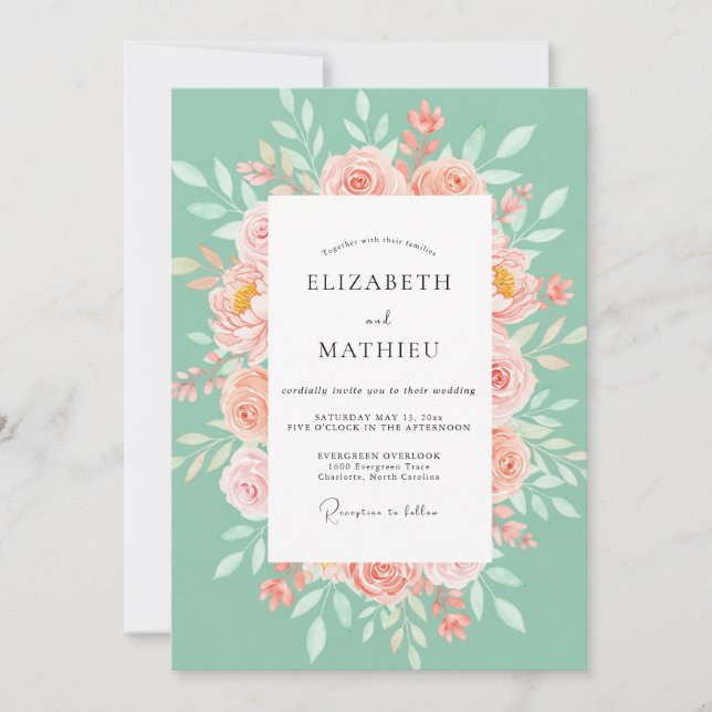 Mint Green Alluring Spring Wedding Invitation (Front)