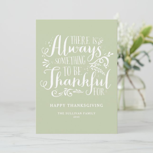 Mint Green Always Thankful Quote Thanksgiving Holiday Card (Standing Front)