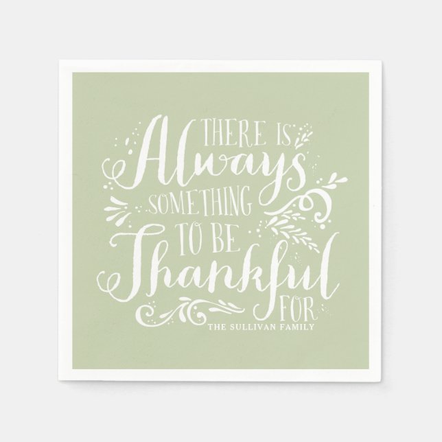 Mint Green Always Thankful Quote Thanksgiving Napkin (Front)
