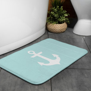 Mint Green Anchor Pattern Bath Mat