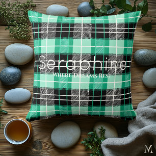 Mint Green and Black Plaid Custom Dreamy Tartan Cushion