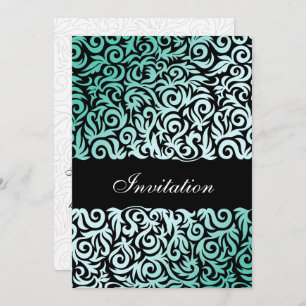 Mint Green and Black Swirling Border Wedding Invitation