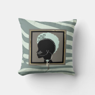 Mint green and black zebra print cushion