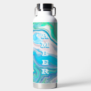 Mint Green and Blue Fluid Art Water Bottle