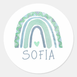 Mint-green and blue tone boho rainbow classic round sticker