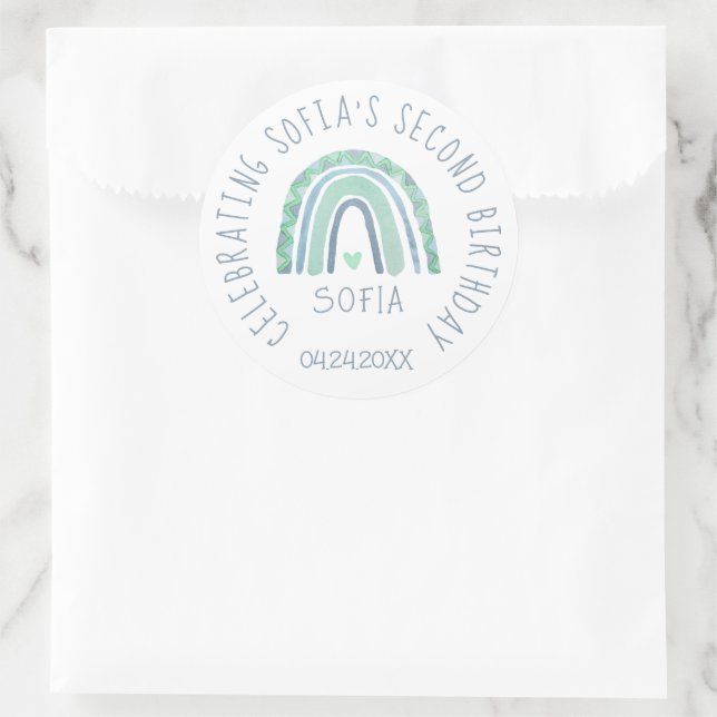 Mint-green and blue tone boho rainbow classic round sticker (Bag)