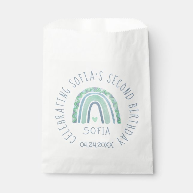 Mint-green and blue tone boho rainbow favour bags (Front)