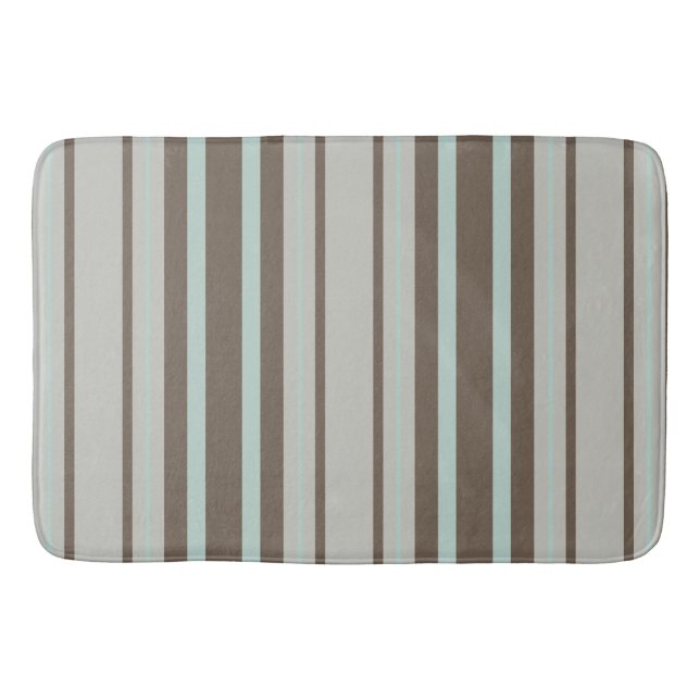 Mint Green and Brown Stripe Pattern Bath Mat (Front)