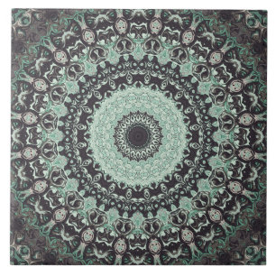 Mint Green and Charcoal Mandala Pattern Tile