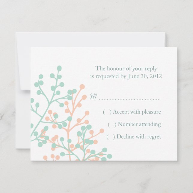 Mint Green and Coral Wedding RSVP Reply Cards (Front)