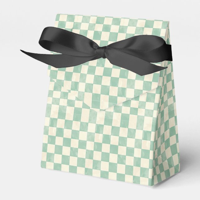 Mint Green and Cream Gingham  Favour Box (Front Side)