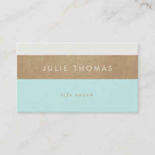 mint green and faux gold leather business card