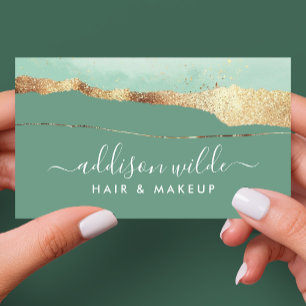 Mint Green And Gold Elegant Modern Script Business Card