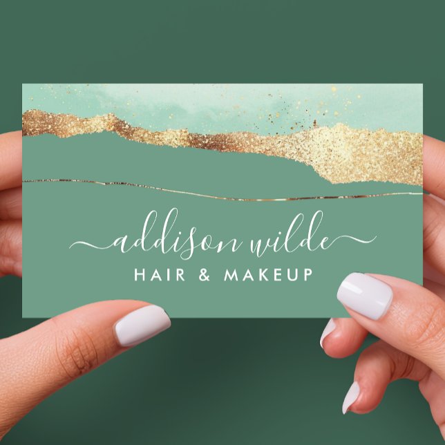 Mint Green And Gold Elegant Modern Script Business Card (Creator Uploaded)