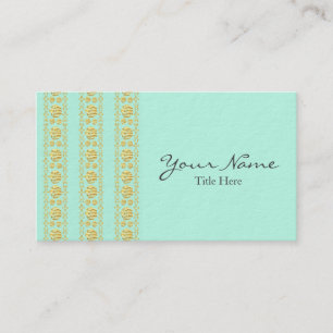 Mint Green and Gold Foil Damask Business Card