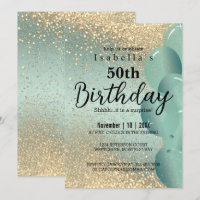 Mint Green and Gold Glitter Birthday Invitation
