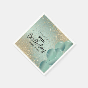Mint Green and Gold Glitter Birthday  Napkin