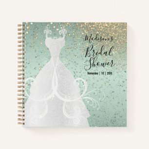 Mint Green and Gold Glitter  - Bridal Shower Notebook