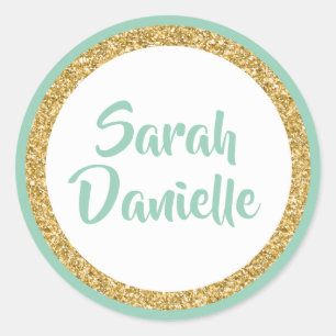 Mint Green and Gold Glitter Favour Sticker