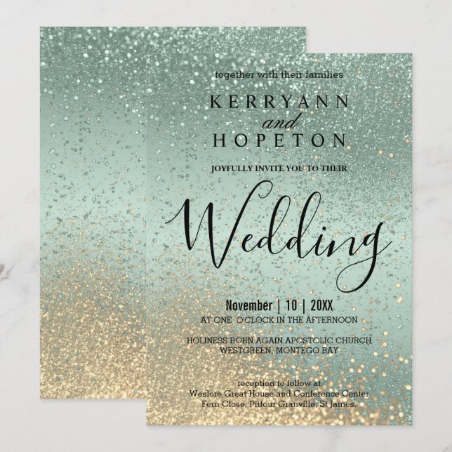 Mint Green and Gold Glitter Invitation (Front/Back)