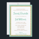 Mint Green and Gold Glitter Rectangle Bat Mitzvah Invitation<br><div class="desc">This trendy Bat Mitzvah invitation features sparkling faux glitter layered against a solid colour background. Use the template form to add your own information. The "Customise" feature can be used to change the font style,  colour and layout.</div>