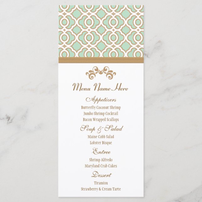 Mint Green and Gold Moroccan Menu (Front)