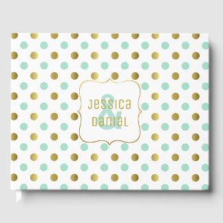Mint Green and Gold Polka Dot Wedding Guest Book