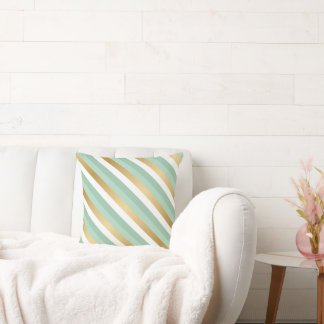 Mint Green and Gold Stripes Cushion
