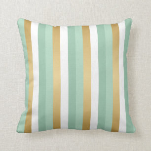 Mint Green and Gold Stripes Cushion
