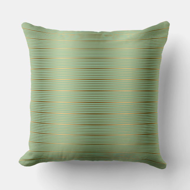 Mint Green And Gold Stripes Pattern Cushion (Front)