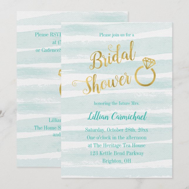 Mint Green and Gold Watercolor Bridal Shower Invitation (Front/Back)