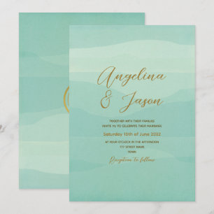 Mint Green and Gold Watercolor Wedding Invitation