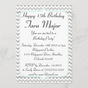 Mint Green and Grey Chevron Birthday Invitation