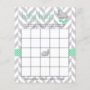 Mint Green and Grey Elephant Baby Shower Bingo