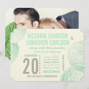 Mint Green and Grey Succulent Modern Wedding Invitation