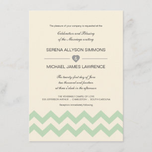 Mint Green and Ivory Chevron Wedding Invitations