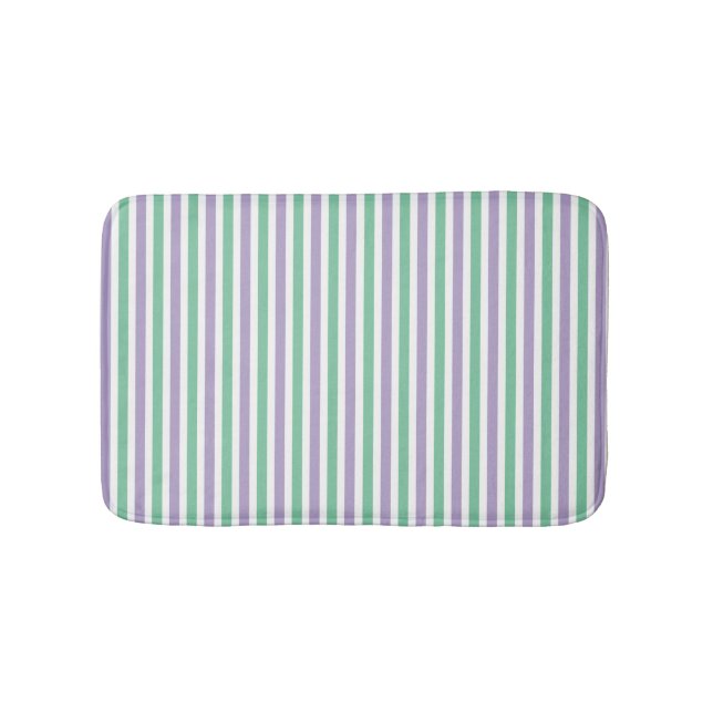 Mint green and lavender striped pattern modern bath mat (Front)