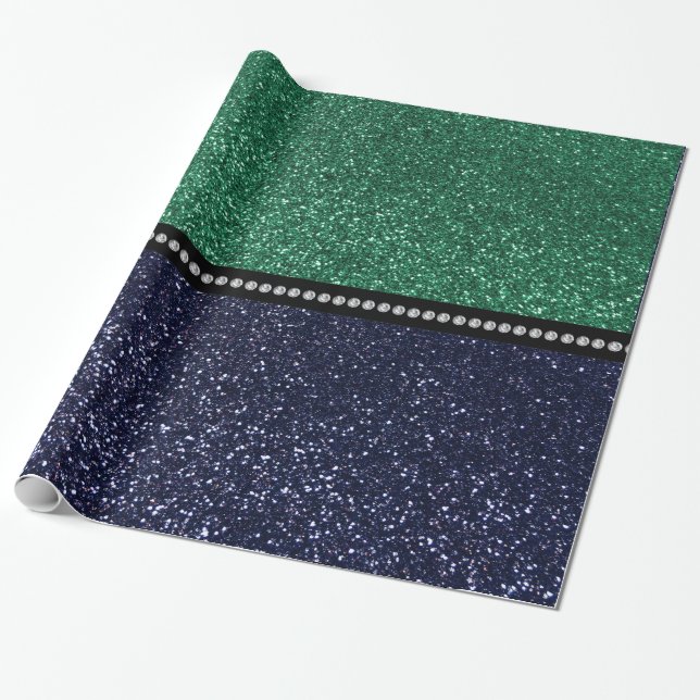 Mint green and Navy blue glitter Wrapping Paper (Unrolled)